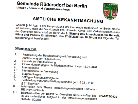 Ausschnitt der Tagesordnung